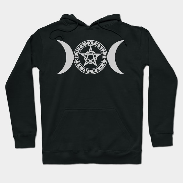 Triple Moon Pentagram Runes | Triple Moon Pentacle Futhark Runes Hoodie by DepicSpirit